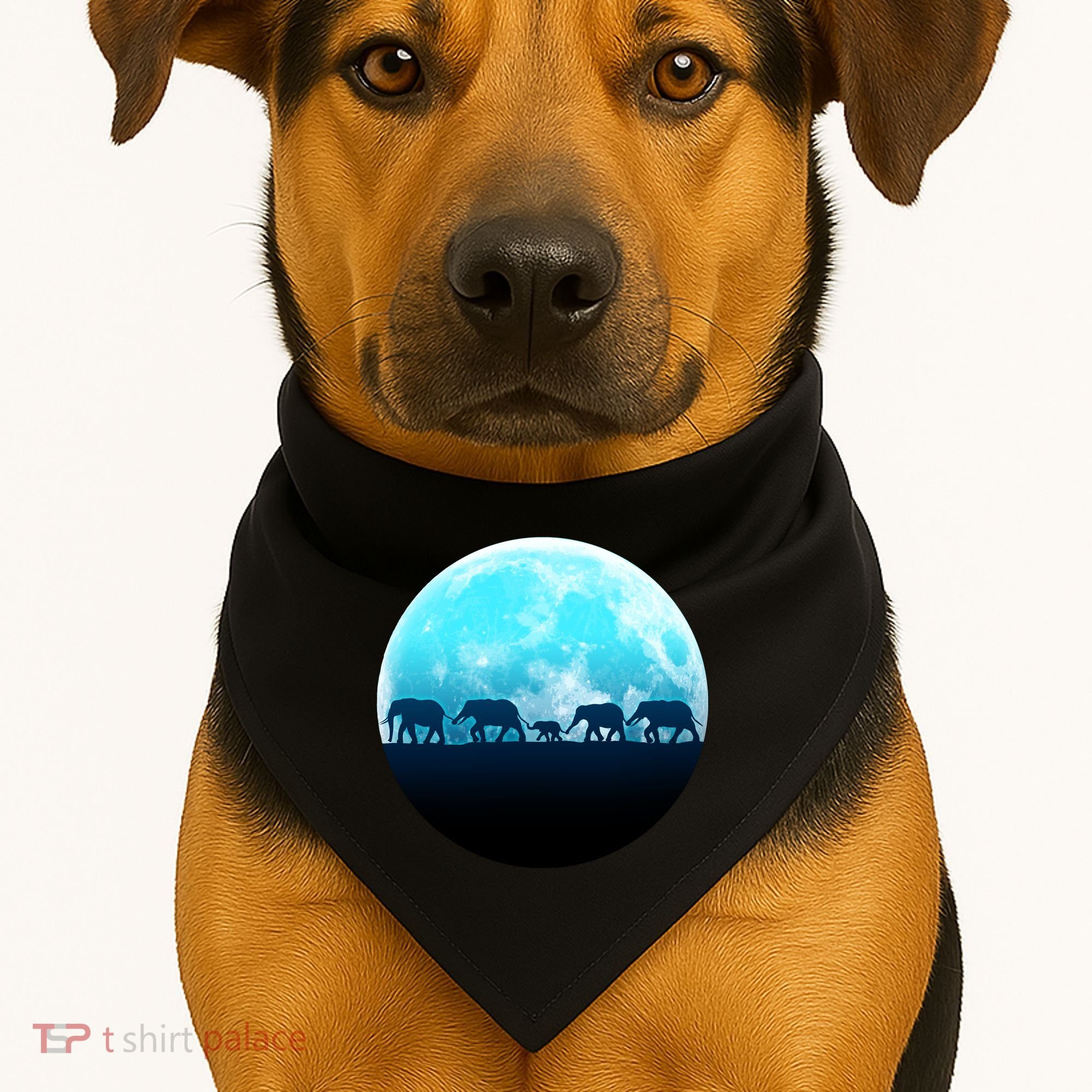Full Moon With Elephant Family USA-Made Doggie Bandana