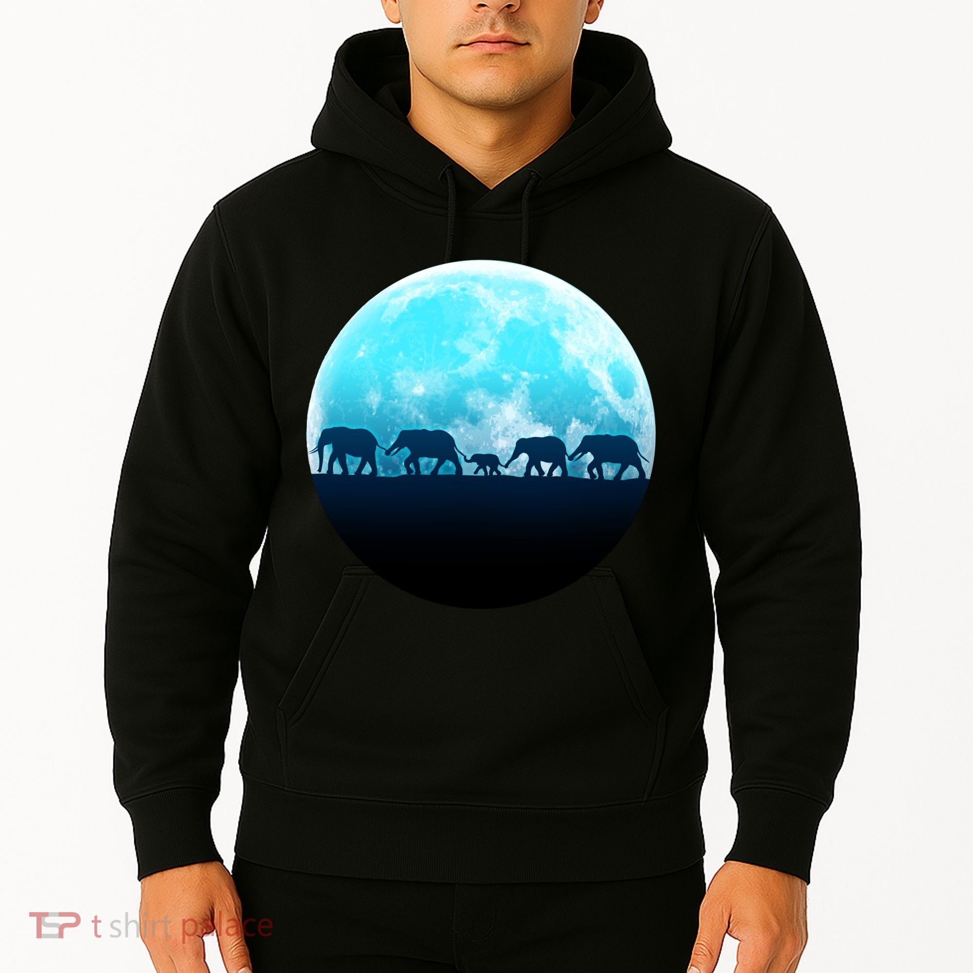 Full Moon With Elephant Family Hoodie