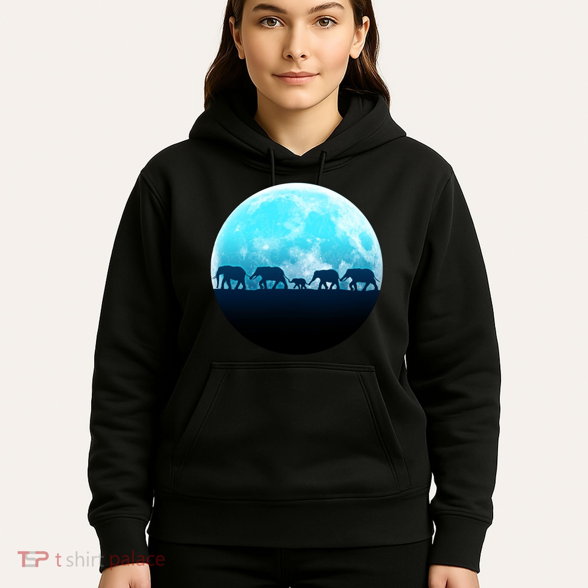 Full Moon With Elephant Family Hoodie