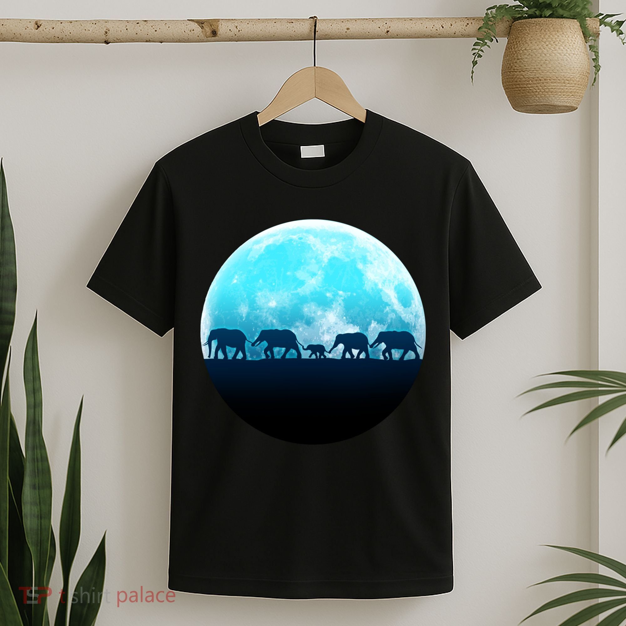 Full Moon With Elephant Family T-Shirt