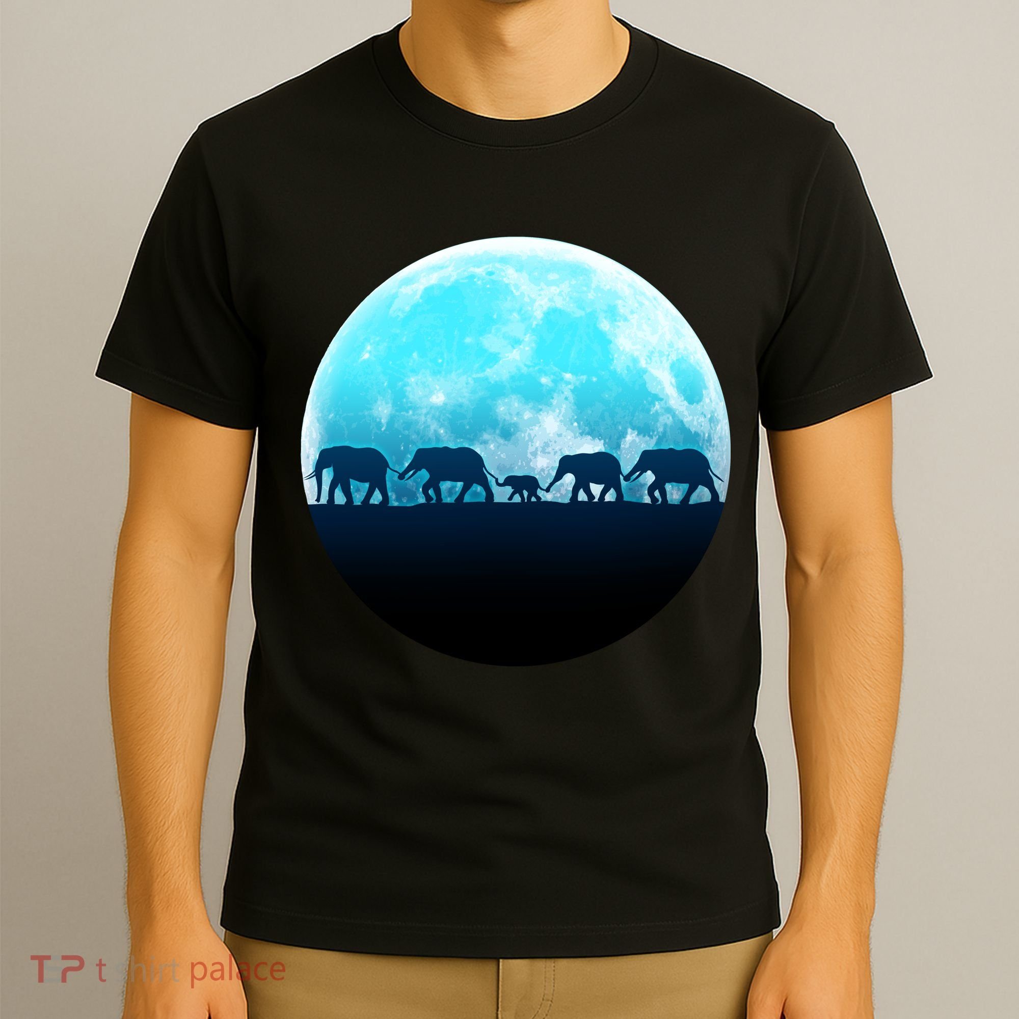 Full Moon With Elephant Family T-Shirt