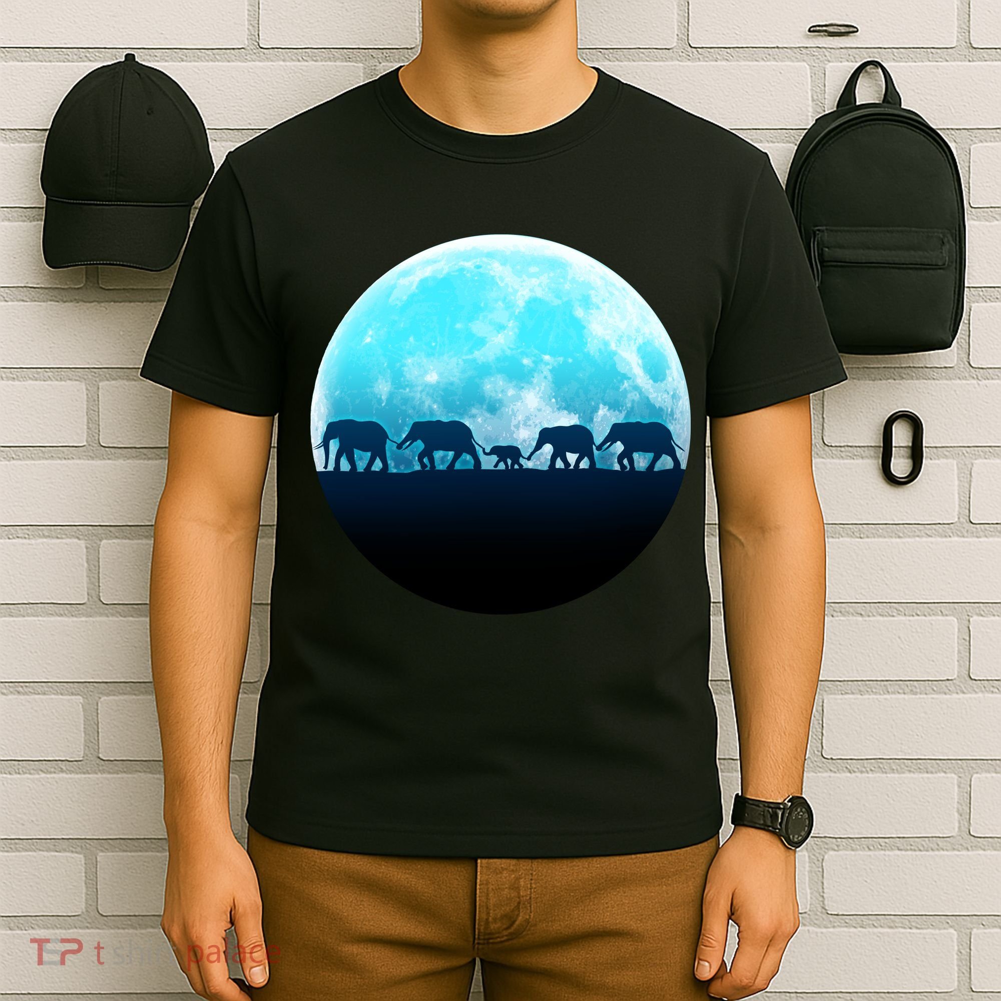 Full Moon With Elephant Family T-Shirt