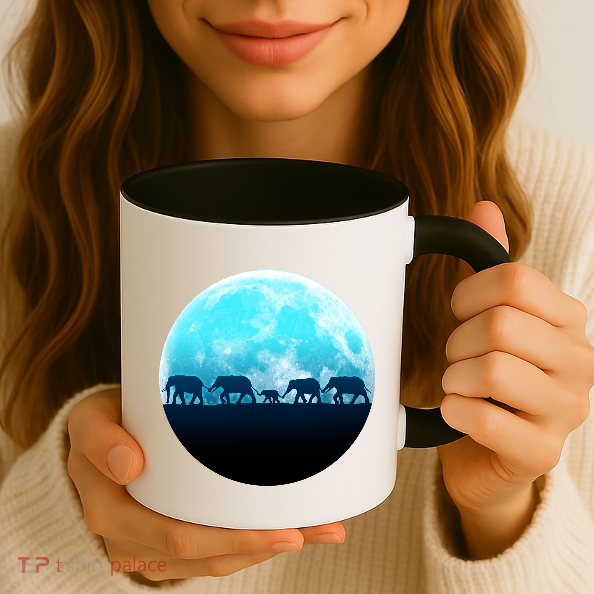 Full Moon With Elephant Family Coffee Mug