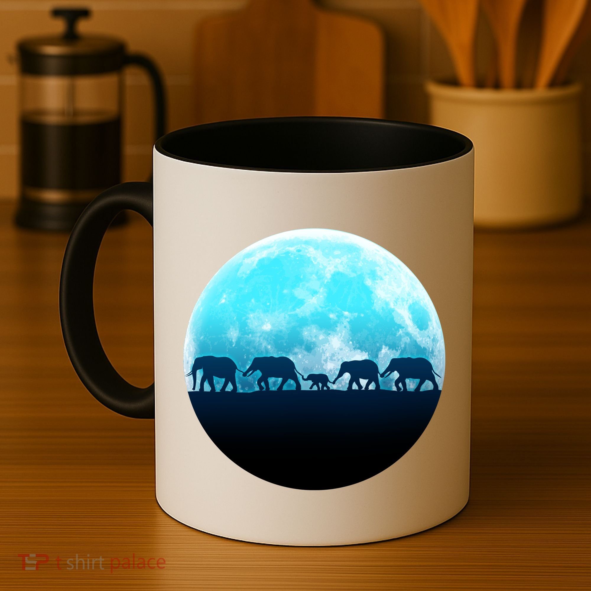 Full Moon With Elephant Family Coffee Mug