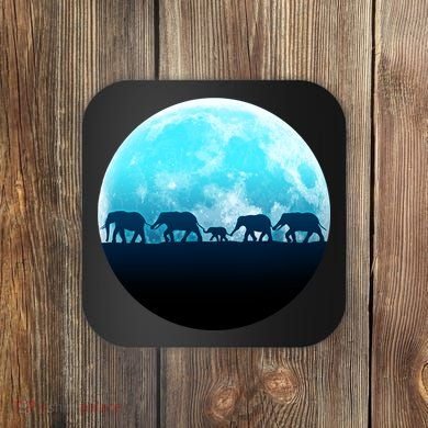 Full Moon With Elephant Family Coaster
