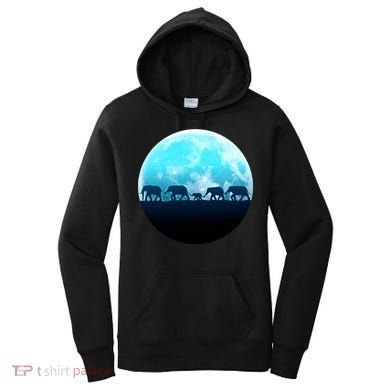Full Moon With Elephant Family Women's Hoodie