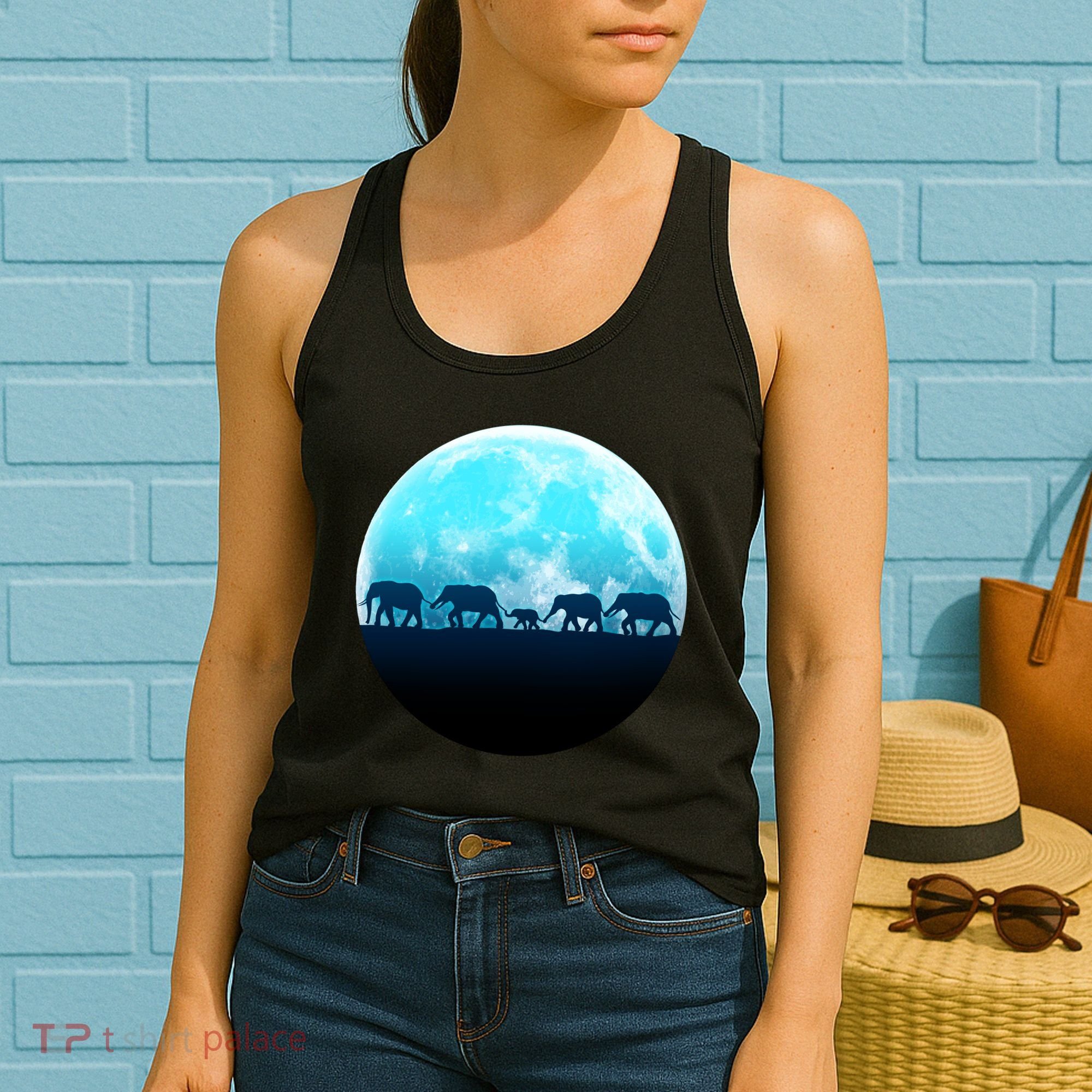 Full Moon With Elephant Family Women's Tank Top