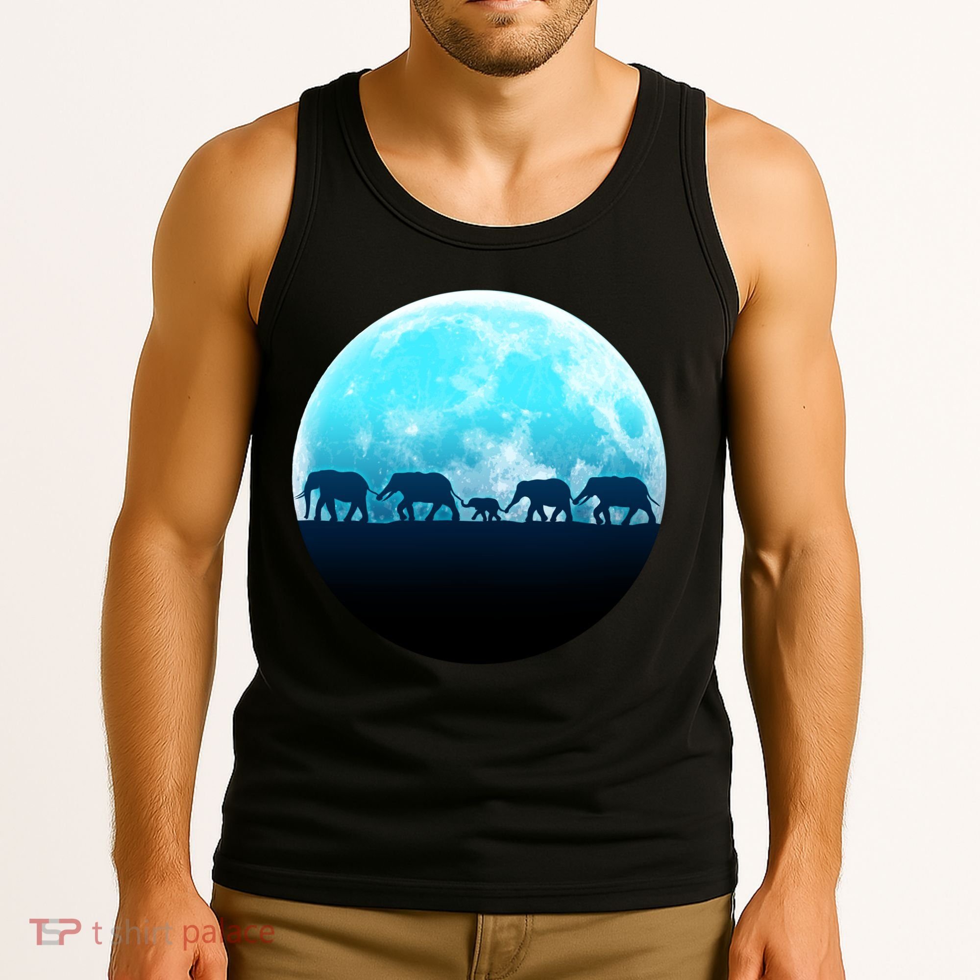Full Moon With Elephant Family Tank Top