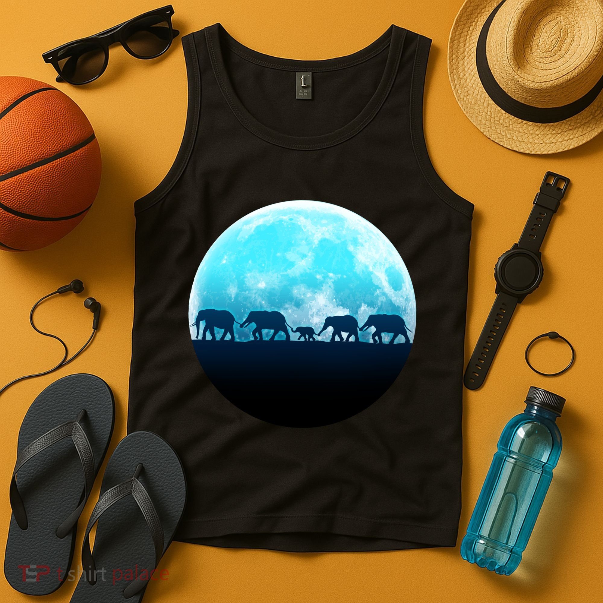 Full Moon With Elephant Family Tank Top