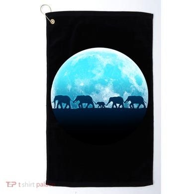 Full Moon With Elephant Family Golf Towel