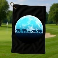 Full Moon With Elephant Family Golf Towel thumb 1