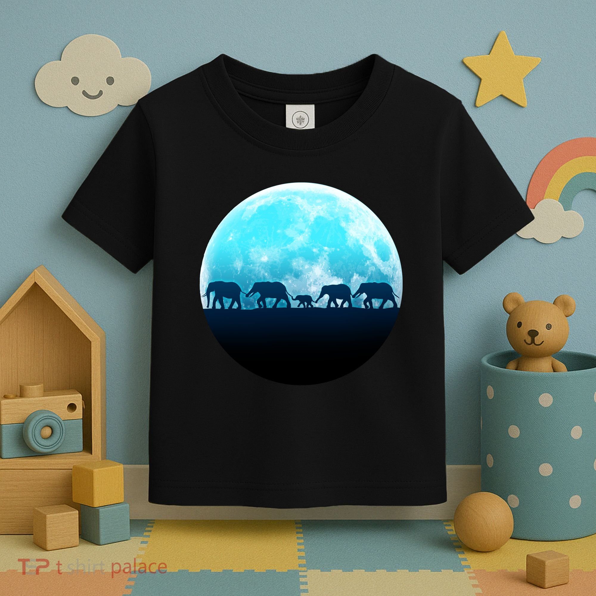 Full Moon With Elephant Family Toddler T-Shirt