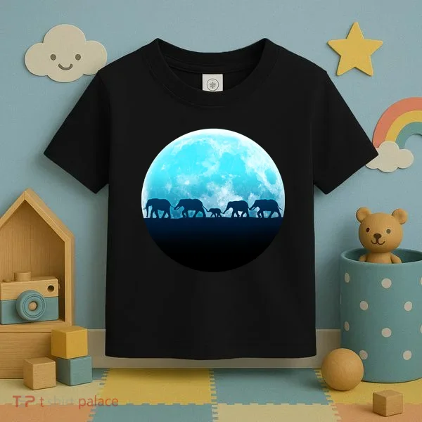 Full Moon With Elephant Family Toddler T-Shirt