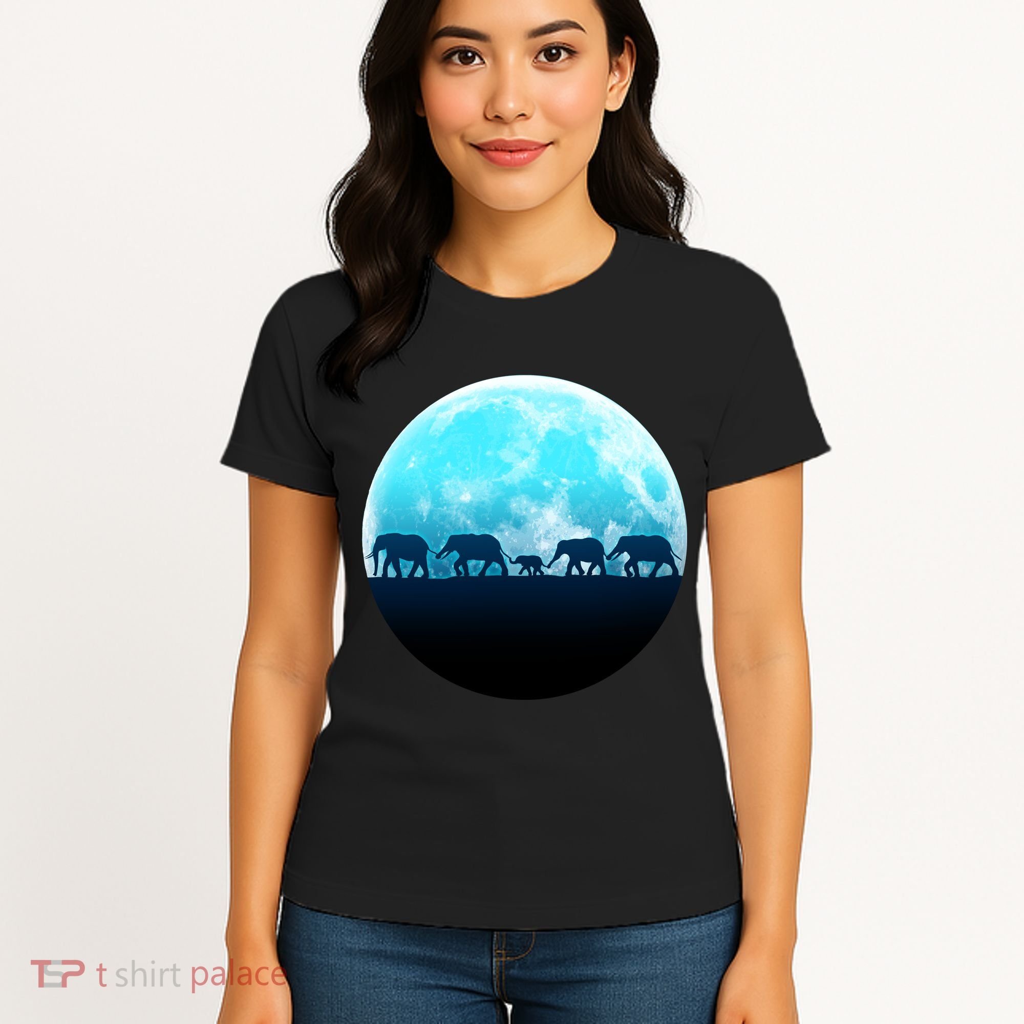 Full Moon With Elephant Family Women's T-Shirt