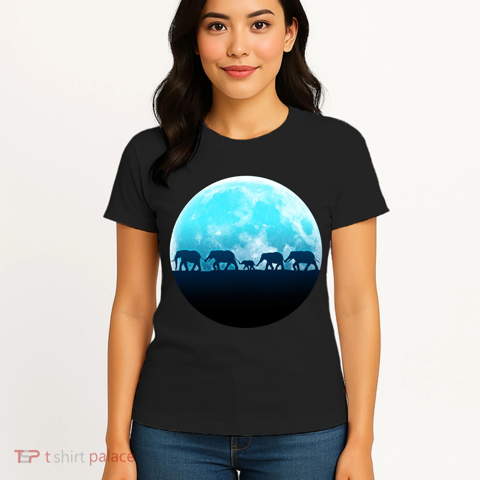 Full Moon With Elephant Family Women's T-Shirt
