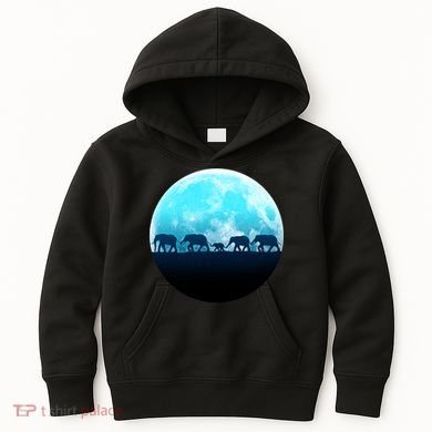 Full Moon With Elephant Family Kids Hoodie