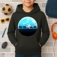 Full Moon With Elephant Family Kids Hoodie thumb 2