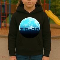 Full Moon With Elephant Family Kids Hoodie thumb 3