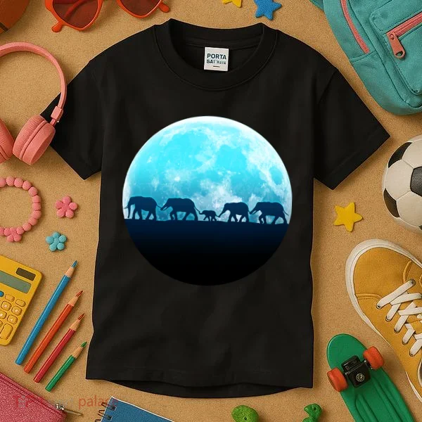 Full Moon With Elephant Family Kids T-Shirt