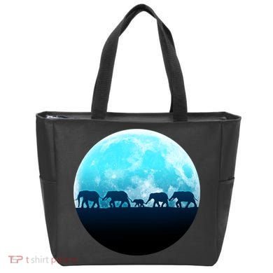 Full Moon With Elephant Family Tote Bag