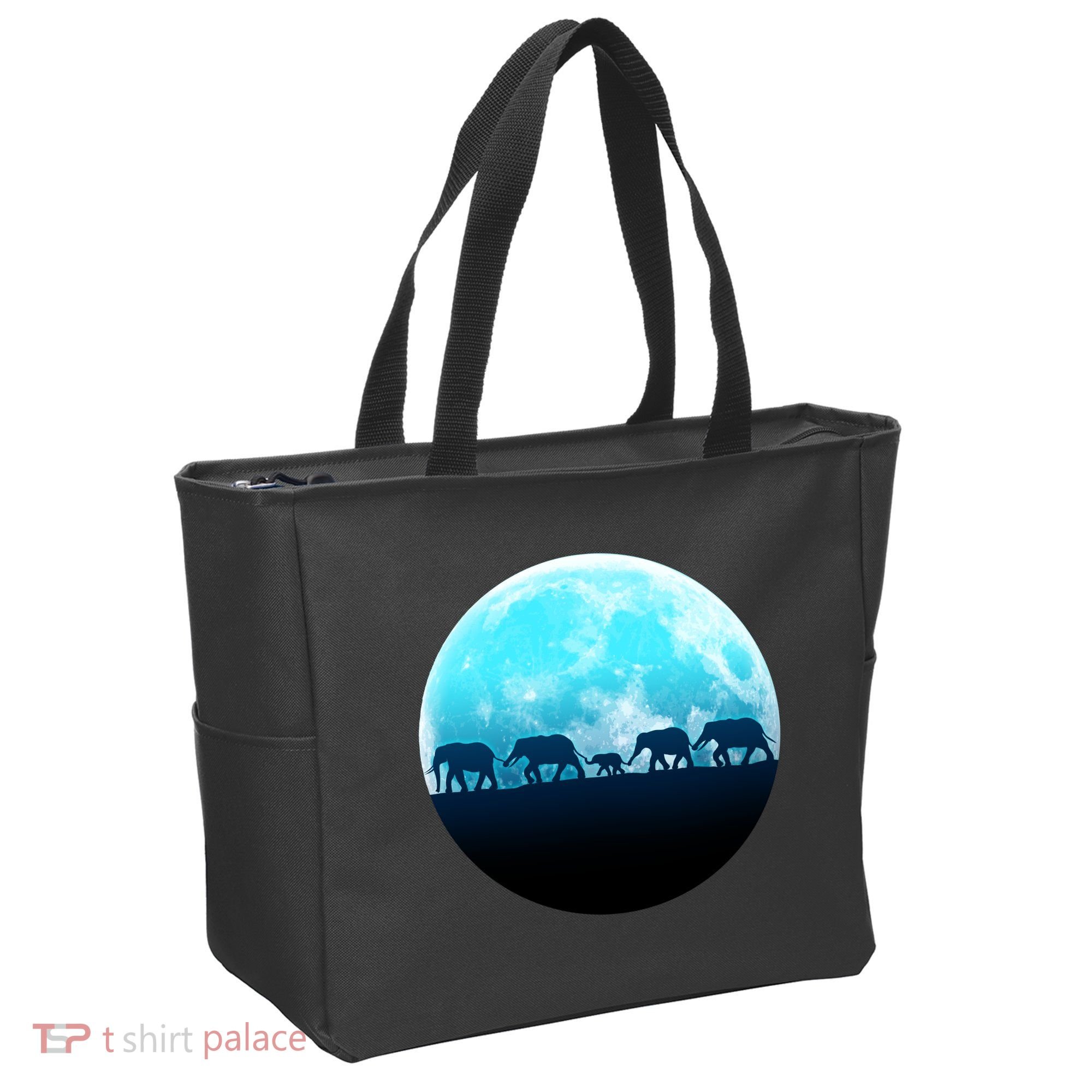 Full Moon With Elephant Family Tote Bag