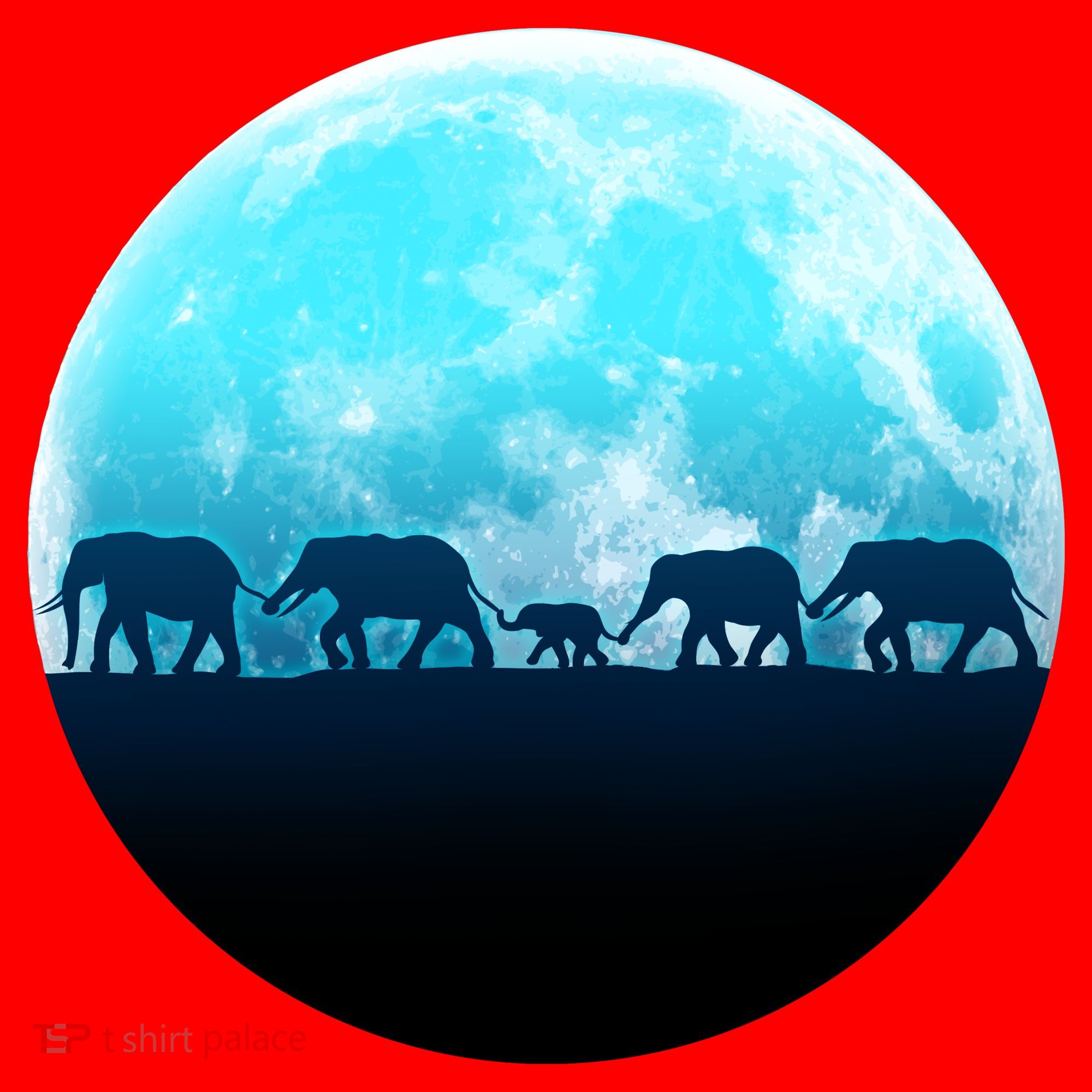 Full Moon With Elephant Family Santa Hat