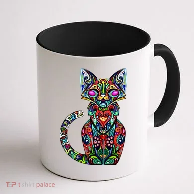 Fun Trippy Cat Coffee Mug back