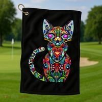 Fun Trippy Cat Golf Towel thumb 1