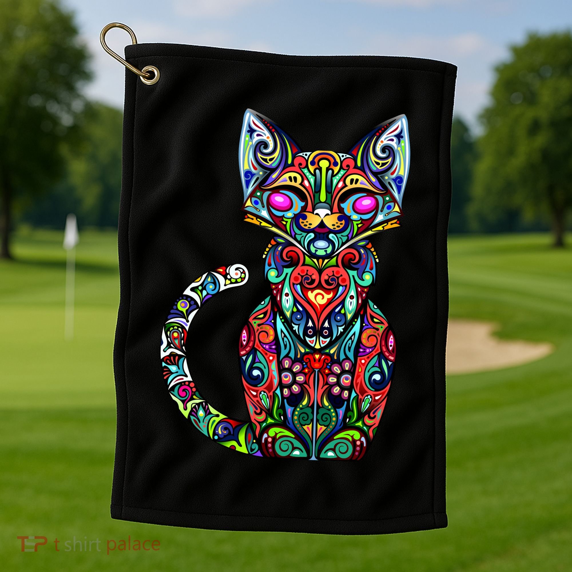Fun Trippy Cat Golf Towel