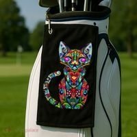 Fun Trippy Cat Golf Towel thumb 2