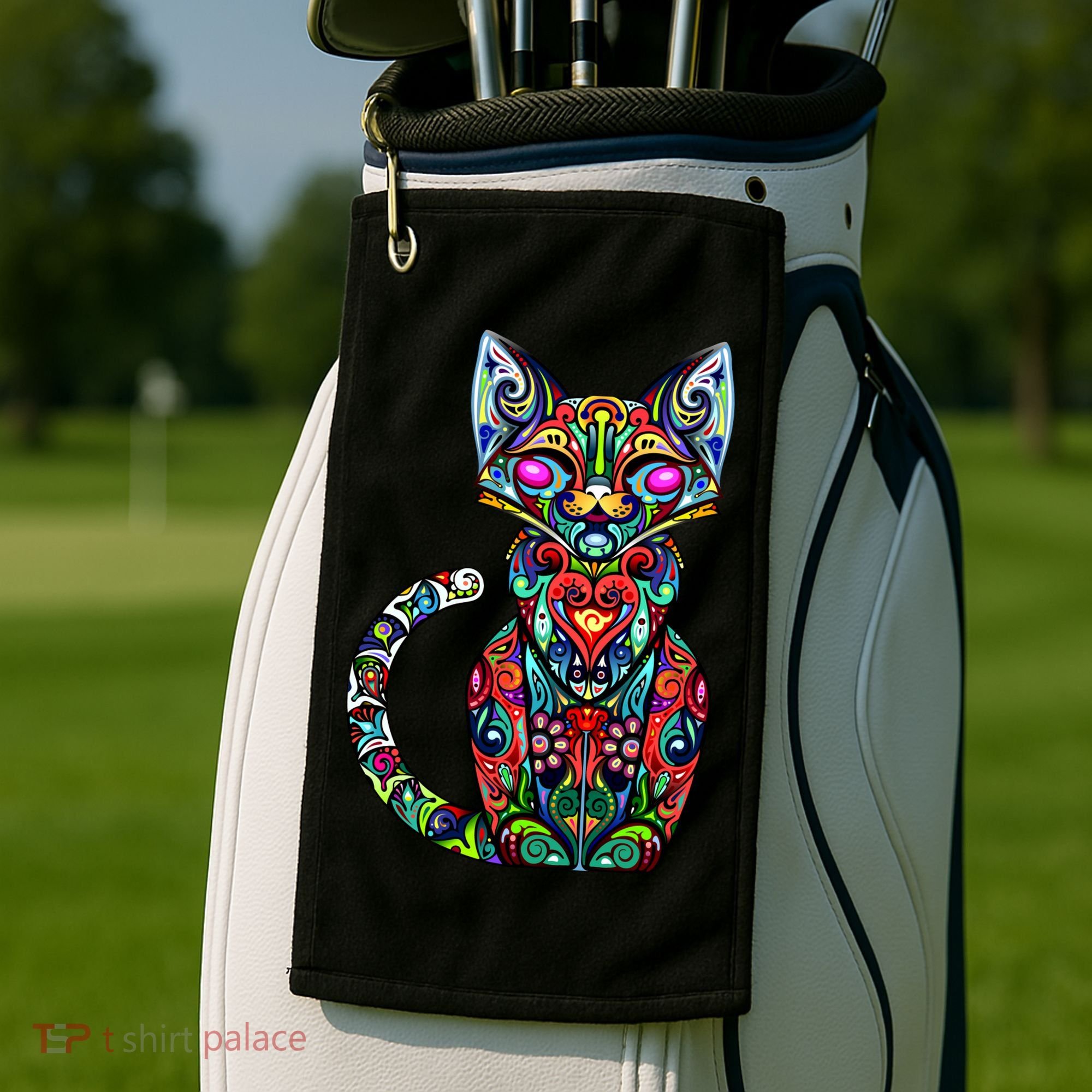 Fun Trippy Cat Golf Towel