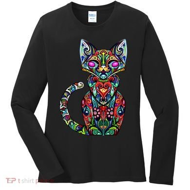 Fun Trippy Cat Women's Long Sleeve Shirt