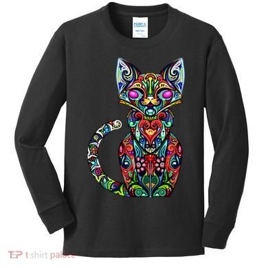 Fun Trippy Cat Kids Long Sleeve Shirt