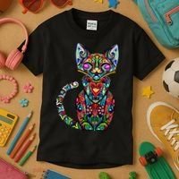 Fun Trippy Cat Kids T-Shirt thumb 3