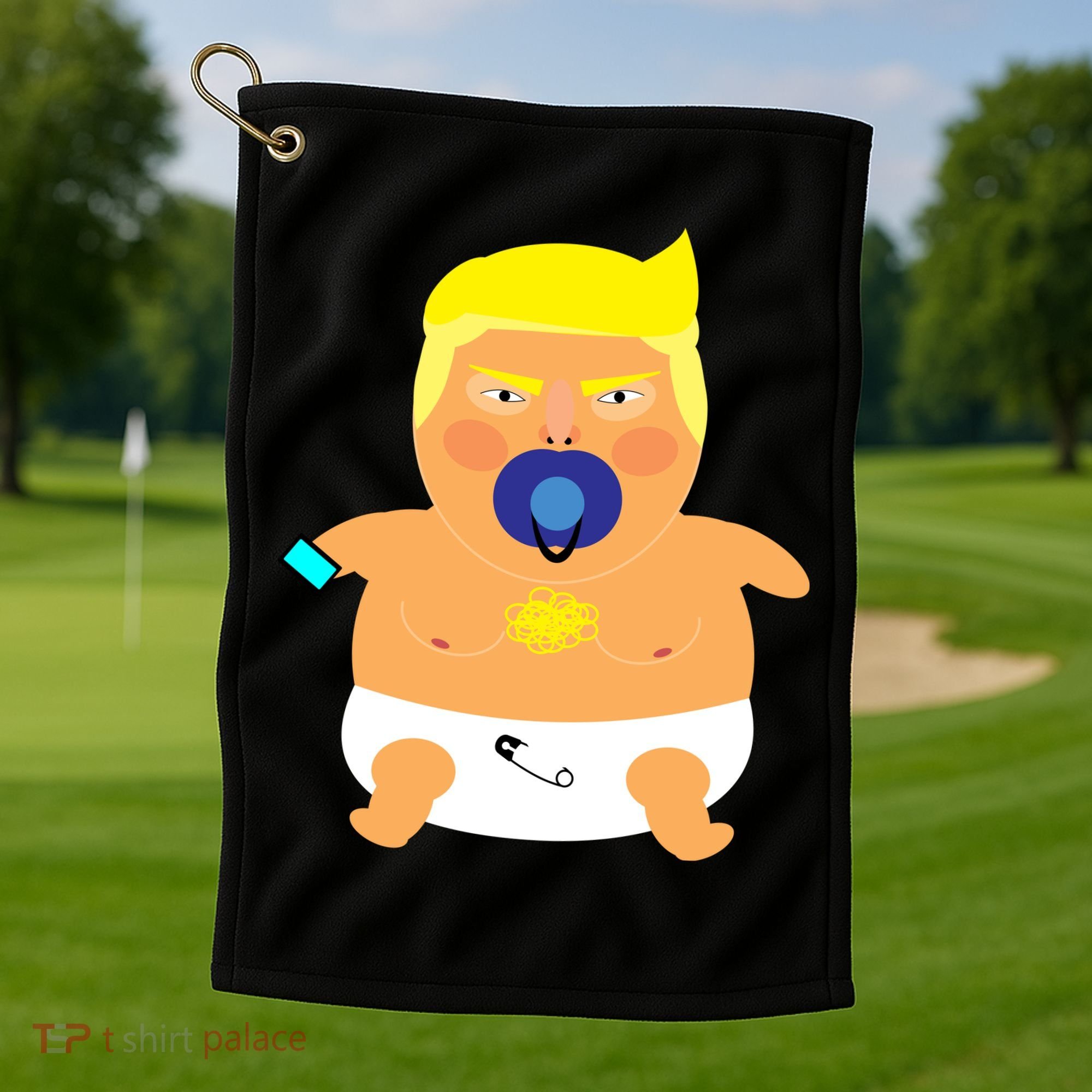 Funny Angry Baby Trump Balloon Golf Towel