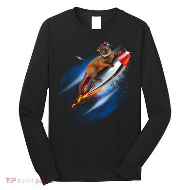 Funny Astronaut Cat Blasting Off In Space Long Sleeve Shirt