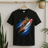 Funny Astronaut Cat Blasting Off In Space T-Shirt thumb 2