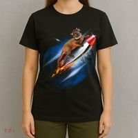 Funny Astronaut Cat Blasting Off In Space T-Shirt thumb 4