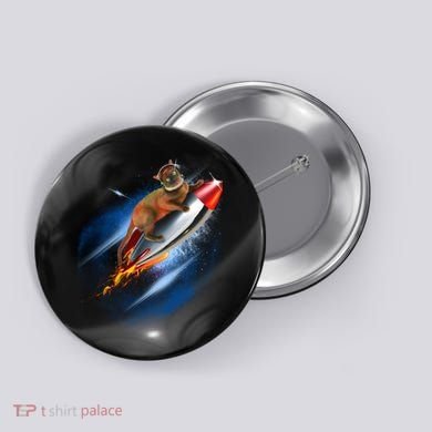 Funny Astronaut Cat Blasting Off In Space Button
