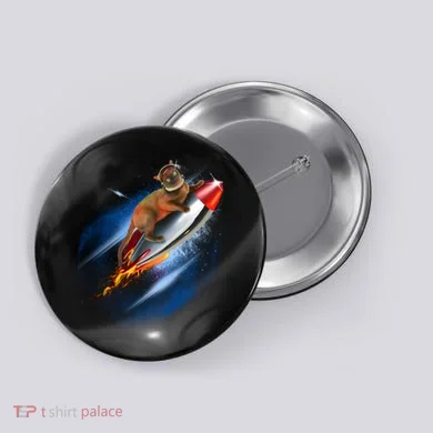Funny Astronaut Cat Blasting Off In Space Button