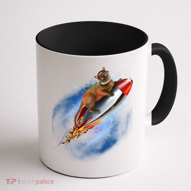 Funny Astronaut Cat Blasting Off In Space Coffee Mug back