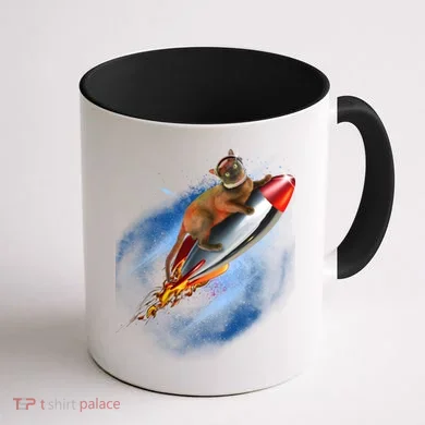 Funny Astronaut Cat Blasting Off In Space Coffee Mug back