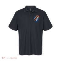 Funny Astronaut Cat Blasting Off In Space Polo thumb 0