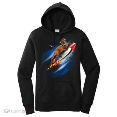 Funny Astronaut Cat Blasting Off In Space Women's Hoodie