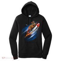 Funny Astronaut Cat Blasting Off In Space Women's Hoodie thumb 0