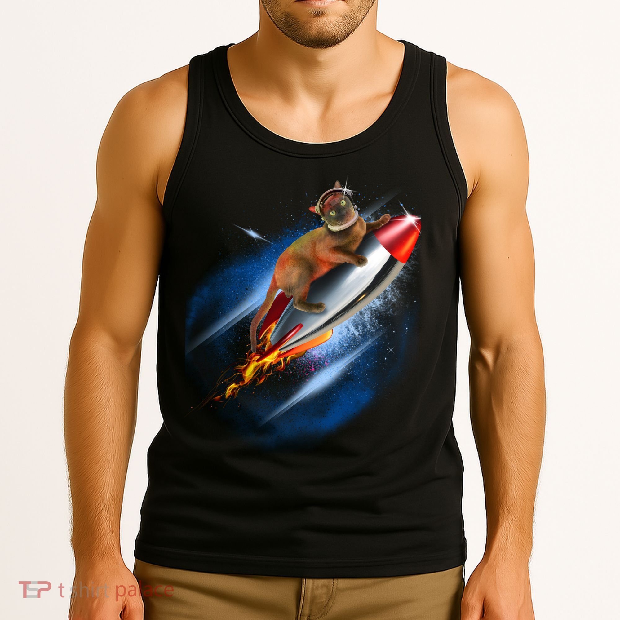 Funny Astronaut Cat Blasting Off In Space Tank Top
