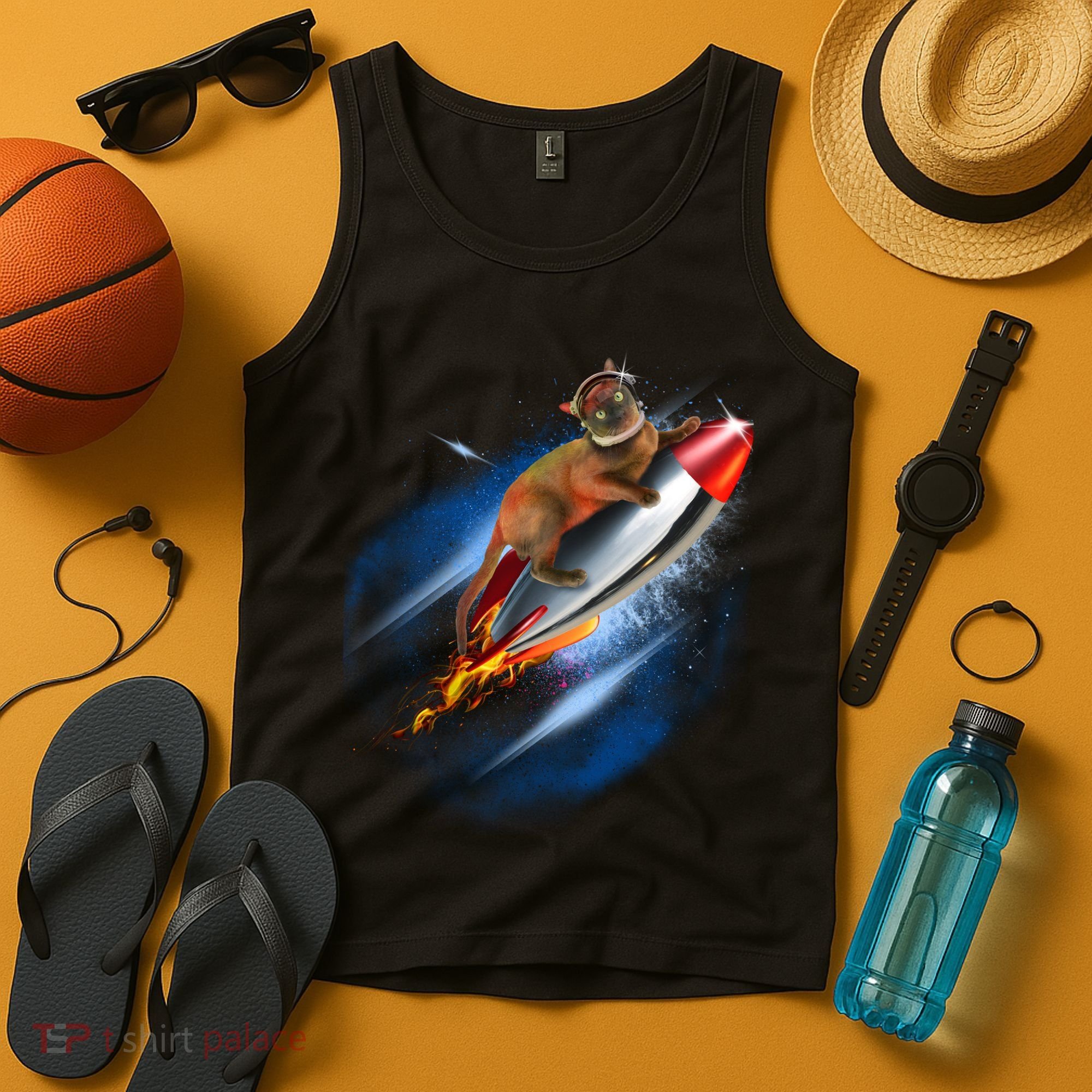 Funny Astronaut Cat Blasting Off In Space Tank Top