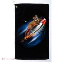 Funny Astronaut Cat Blasting Off In Space Golf Towel thumb 0