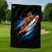 Funny Astronaut Cat Blasting Off In Space Golf Towel thumb 1