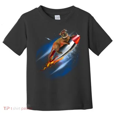 Funny Astronaut Cat Blasting Off In Space Toddler T-Shirt